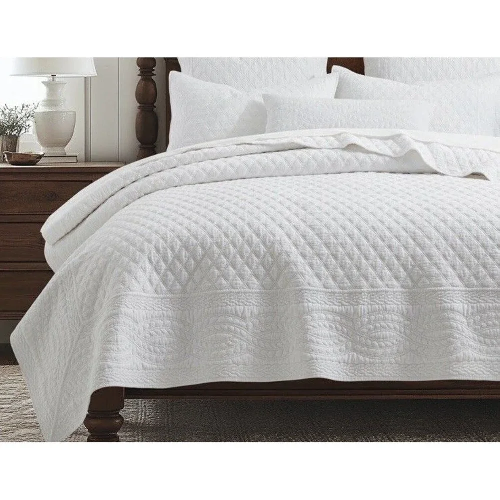 Levtex Home 3PC King Ballou White Cotton Quilt Set